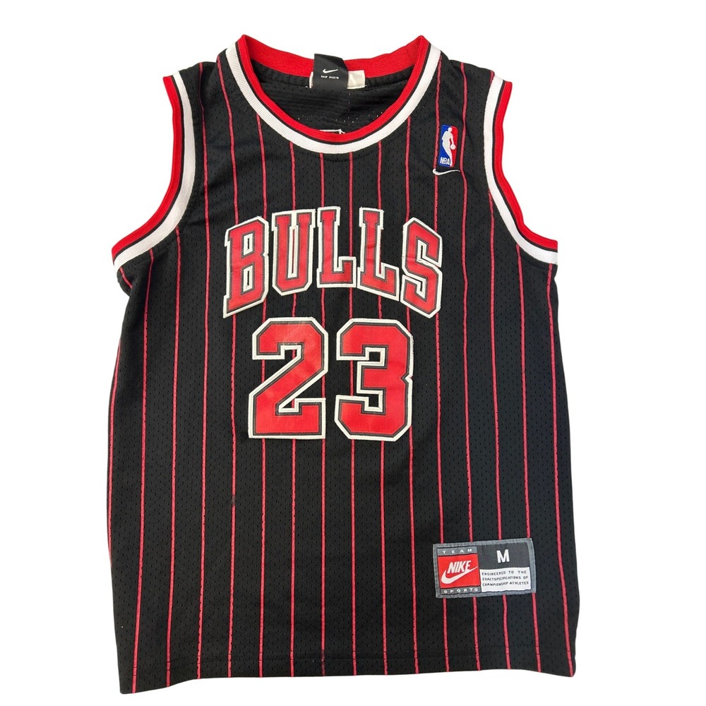 Nike Chicago Bulls Michael Jordan 23‎ Pinstripe Jersey Mens Medium Black Vintage